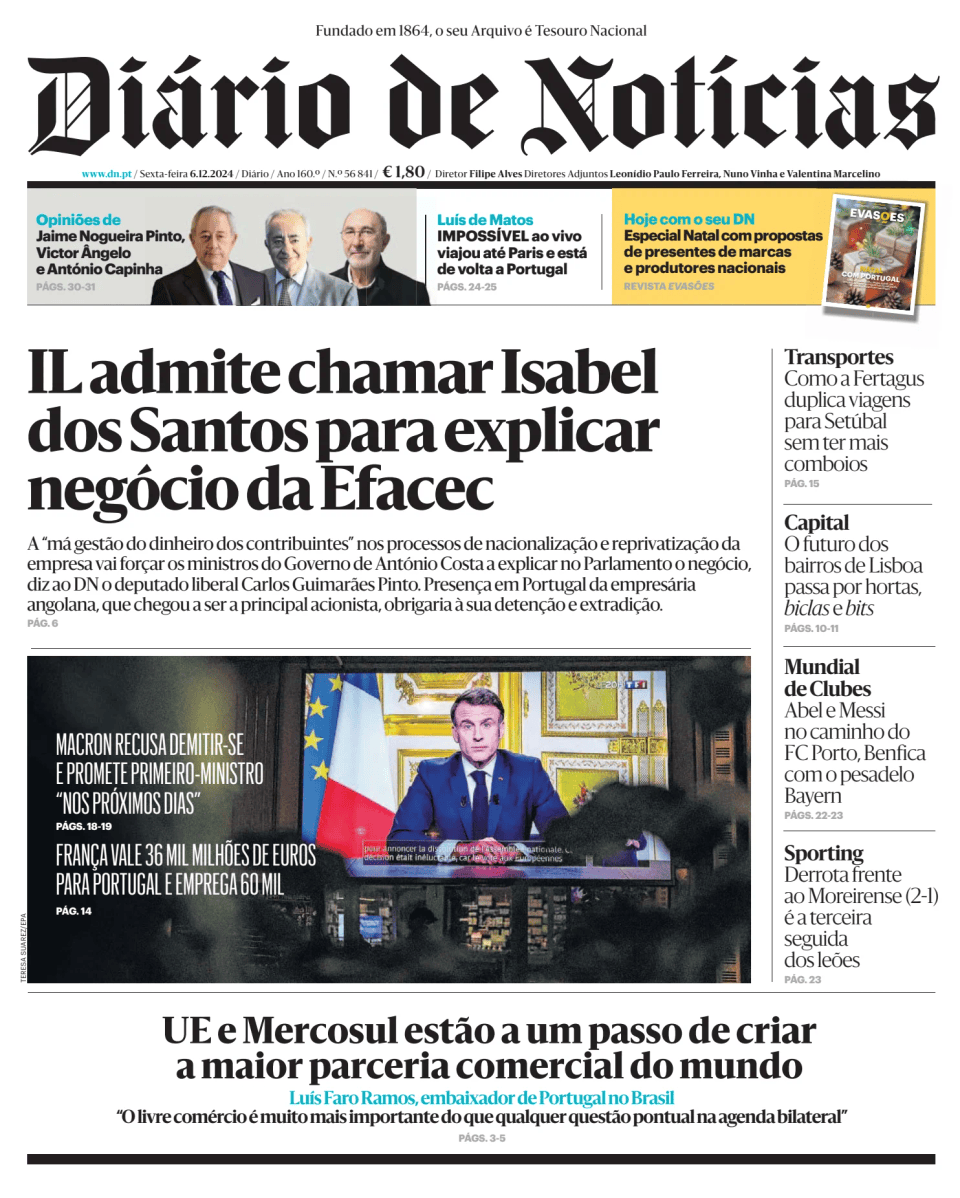 Prima-pagina-Diario de Noticias-edizione-di-oggi-20241206